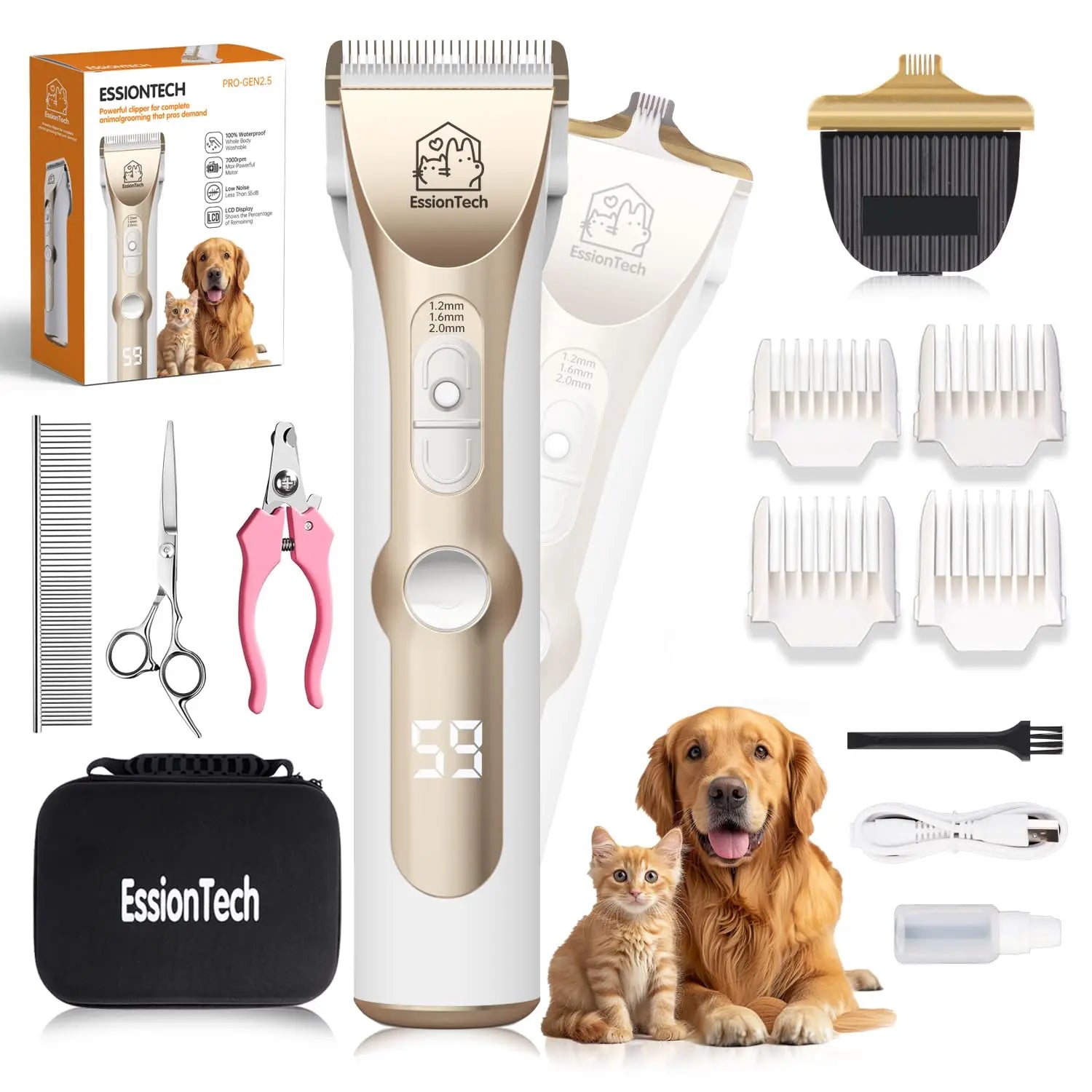 EssionTech Home Pet Grooming Kit with Quiet Clippers - Shopinapets