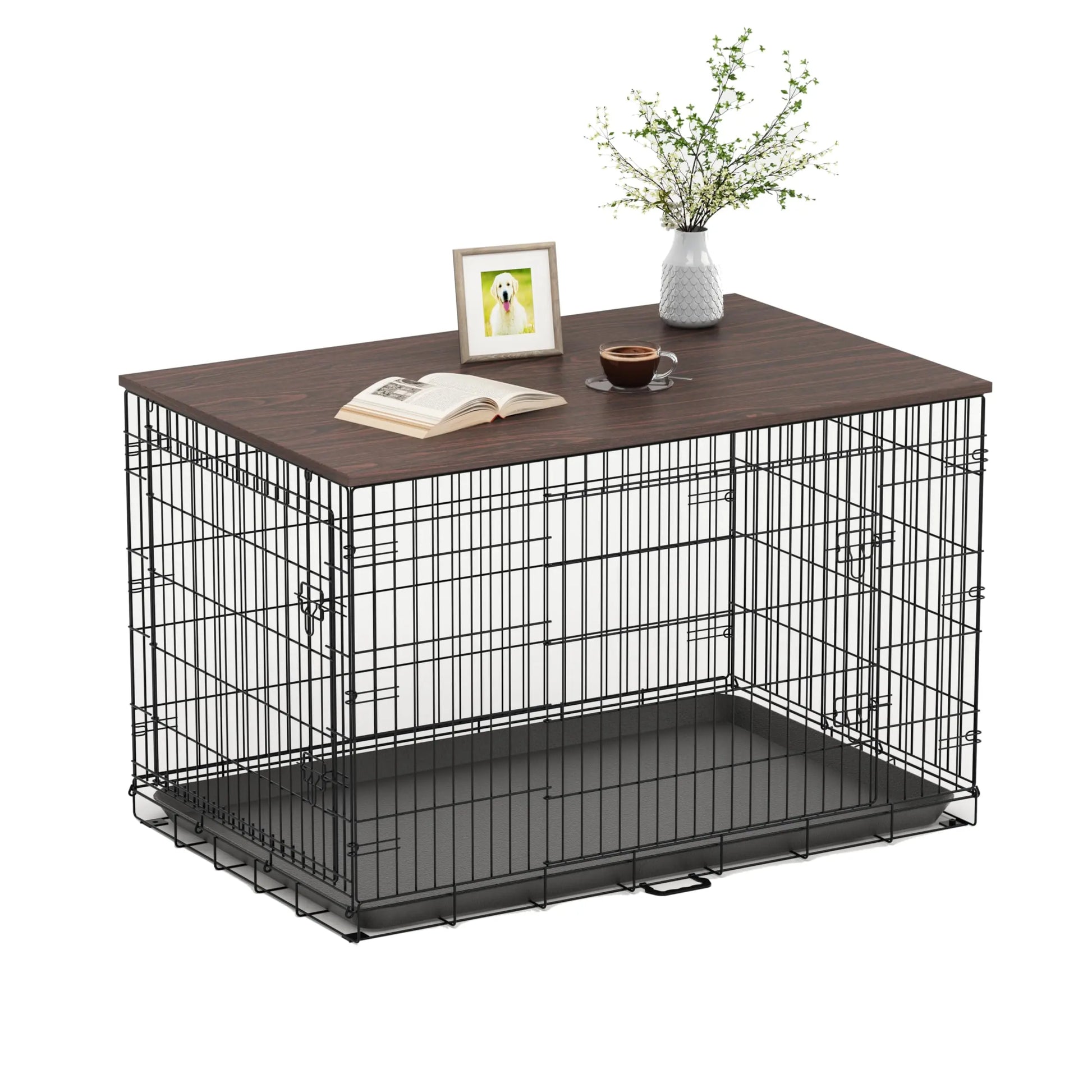 CraftMate Wooden Dog Crate Topper - Walnut Finish - Shopinapets