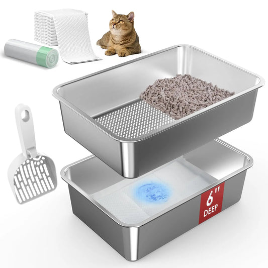 Stainless Steel Dual Odor-Sifting Cat Litter Box - Shopinapets