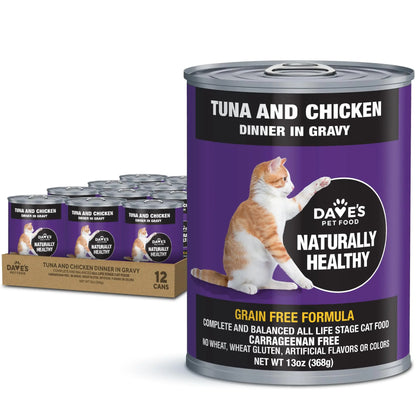 Naturally Healthy Tuna & Chicken Cat Food, Grain-Free and Gluten-Free, 13 oz (12-Pack) - Shopinapets