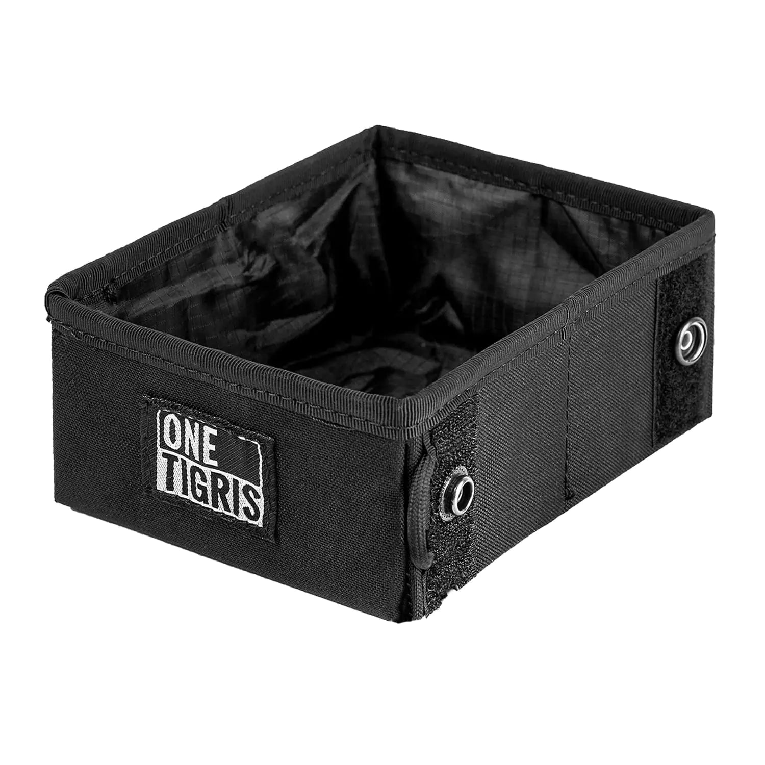 Black pet bed with 'ONE TIGRIS' branding on a white background